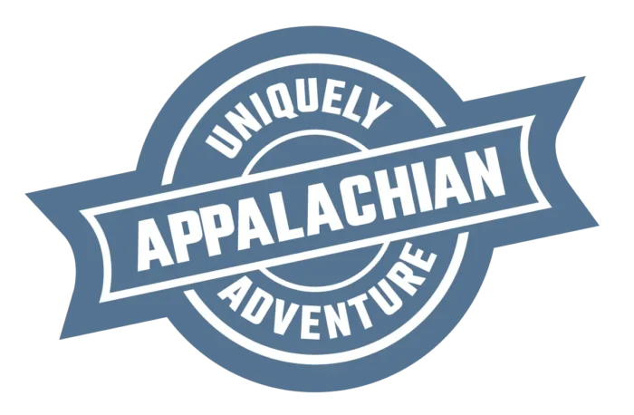 Uniquely Appalachian Adventure badge logo in white text on a blue ribbon-style circle.