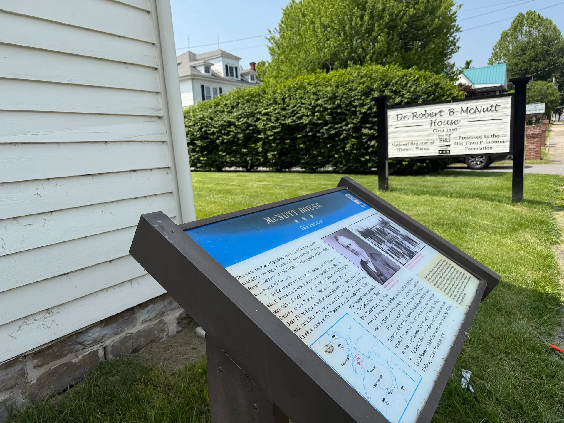 The Dr. Robert B. McNutt House in Princeton, WV, stands as a preserved Civil War site, with historical signage highlighting its role as a Union headquarters and hospital during the conflict.